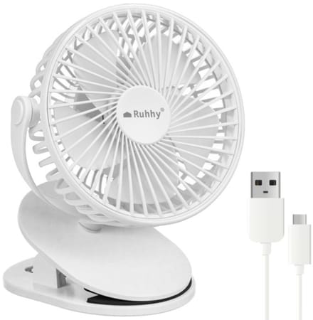 Ruhhy draadloze ventilator wit compact en stil met USB oplaadbare batterij
