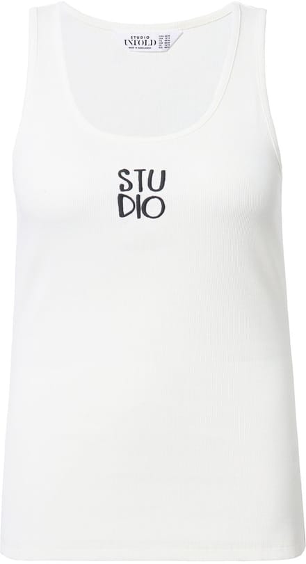 Studio Untold - Dames - Ribtop slim basic shape borduursel - Off-white - Maat 54+