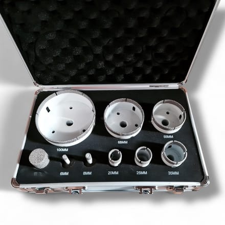 Diamantboor Set 9-delig voor Tegels en Steen – Brazed Kwaliteit Ø 6 t/m 100 mm