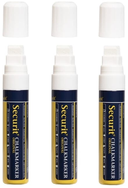3x securit krijtstift - wit - platte punt - 7-15 mm - krijt - chalkmarker - krijtmarker