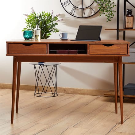 Bureau STEFANO met 2 lades van massief hout – kastanjebruin