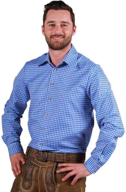 Overhemd blauw-wit geruit 100% polyester
