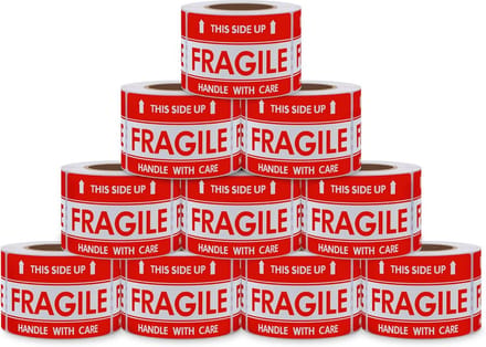 Side Up Fragile Stickers Zelfklevend Label 300 per rol (10 rollen) - Totaal 3.000