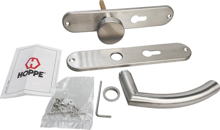 HOPPE Trondheim - Deurknop + klink - Langschild - PC maat 55 - Geborsteld RVS