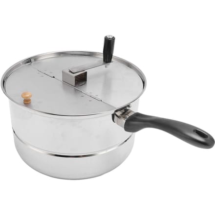 Kookplaat Popcorn Maker Roestvrij Staal Popcorn Popper met Handzwengel Popcorn Pan voor Gas Elektrische Verwarming L white