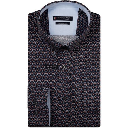 Giordano Overhemd Ivy Satin Stretch Organic Drop Pattern Deep Mauve / male