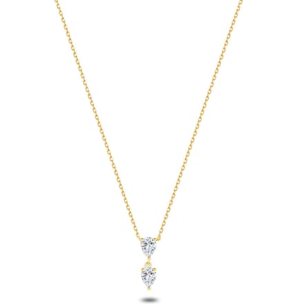 Twice As Nice Halsketting in 18kt verguld zilver, 2 druppels 40cm+5cm