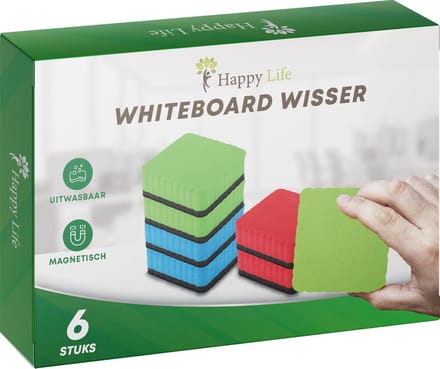 Whiteboard Wisser voor Creatieve Ruimtes - Magnetisch - Set van 6 Stuks - 50x50x21mm - 3 Kleuren
