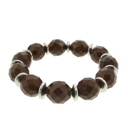 Behave - Elastische armband met bruine kralen - casual chic - 16,5 cm