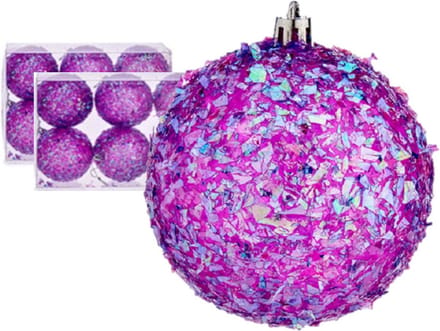 Krist+ kerstballen - 12x stuks - paars - kunststof - glitter