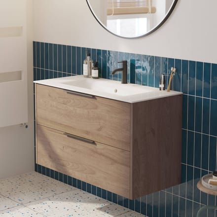Saqu Lima Badkamermeubel Set - 101x46 cm - Voorgemonteerd - Bruin - Wastafelmeubel - Badmeubel