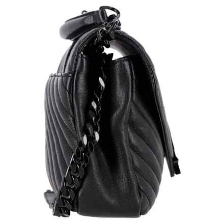 Saint Laurent Chevron Quilted Medium College Top Handle Bag in zwart leer