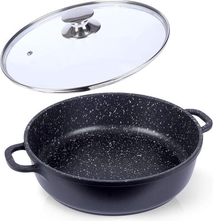 Koekenpan Graniet met Glazen Deksel GRANDE 28 cm - Multifunctionele Pan voor Vlees - Groenten