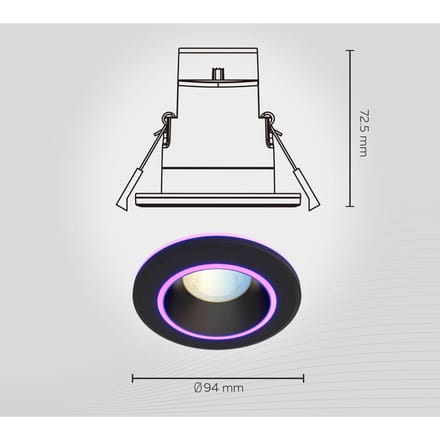 Calex Halo Slimme Inbouwspot - Smart Downlight - RGB en Warm Wit Licht - Zwart