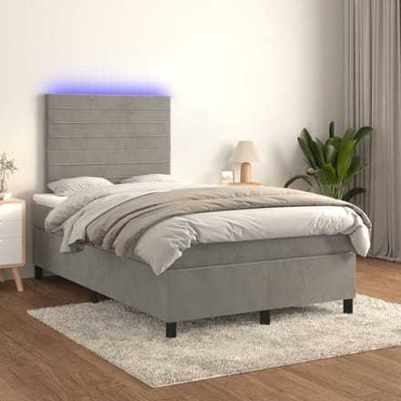 vidaXL - Boxspring - met - matras - en - LED - fluweel - lichtgrijs - 120x200 - cm