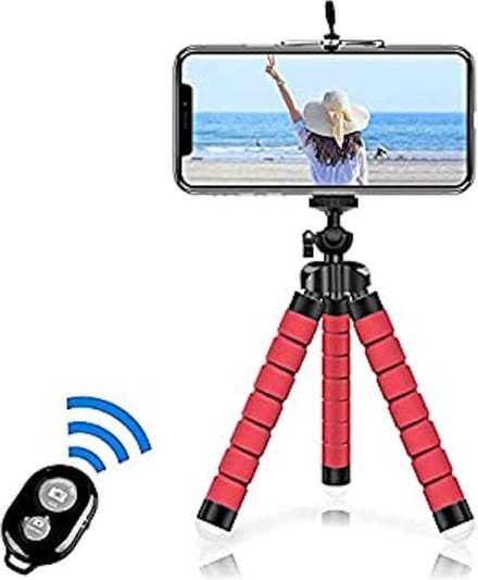 Draagbaar statief, Bluetooth Mini flexibel statief met 360 ° afstandsbediening met 1/4 "schroef voor iPhone 8/8 Plus/7/7 Plus, Galaxy S7/S7 Edge, Honor, Xperia en etc, tot 5,5 "Rood ）