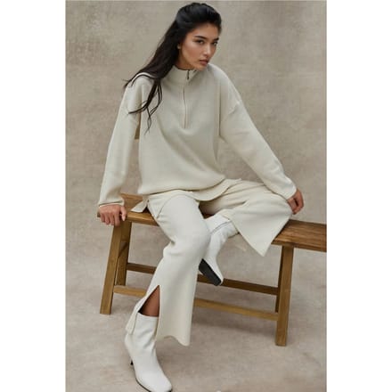 High Waist Gebreide Set met Ritskraag