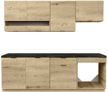 Vente-unique Complete keuken - 200 cm - 6 opbergelementen - Houteffect en antraciet - CARMEO