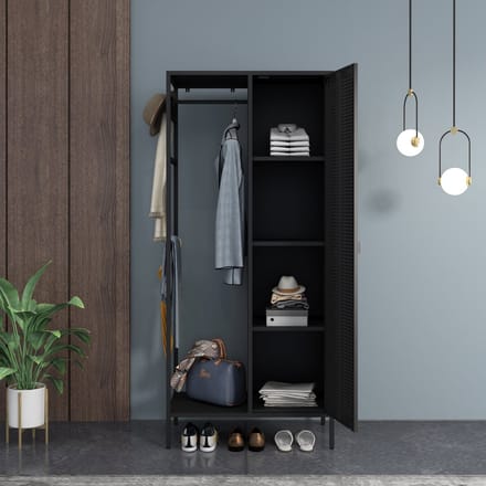 Kledingkast Puumala metaal 180x80x45 cm zwart [en.casa]