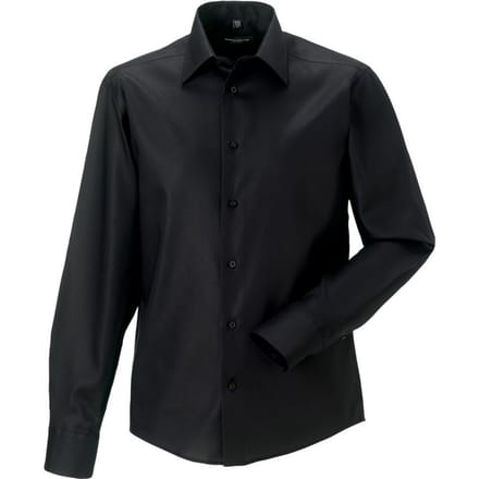 Russell Heren Ultimate Non-Iron Getailleerde Formele Overhemd met Lange Mouwen (Zwart)
