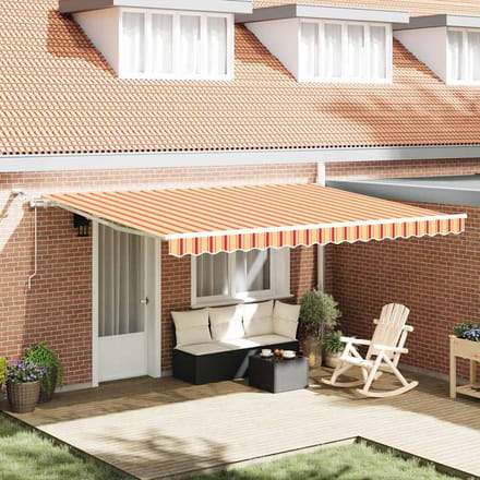 vidaXL - Uitschuifbare - luifel - Geel - en - Oranje - 450 - × - 300 - cm - Polyester