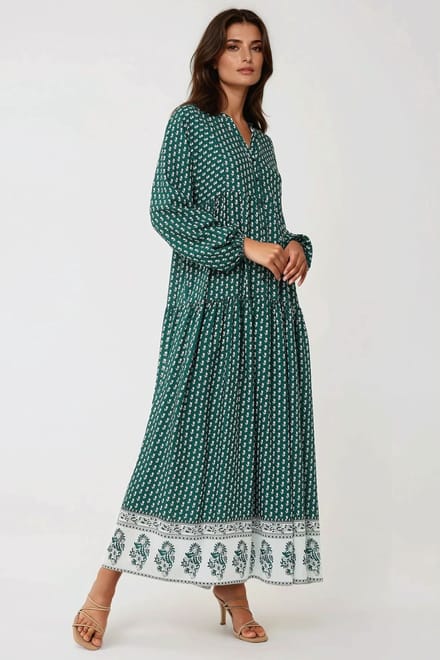Gedrukte V-hals Maxi-jurk