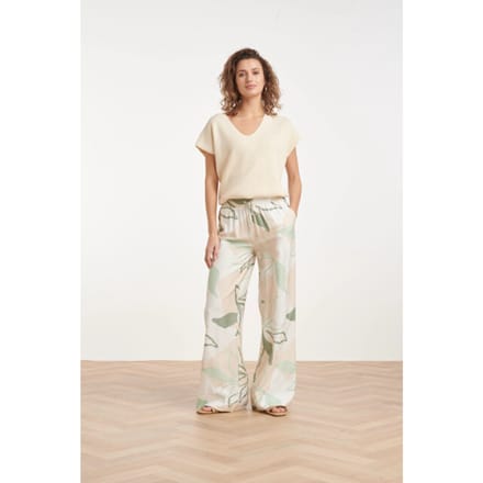 Smashed Lemon Wide leg broek met groene en beige bladprint |