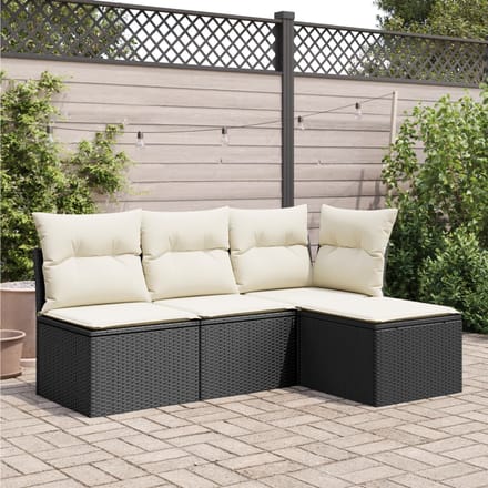 vidaXL - Tuinkruk - met - kussen - 55x55x37 - cm - poly - rattan - zwart