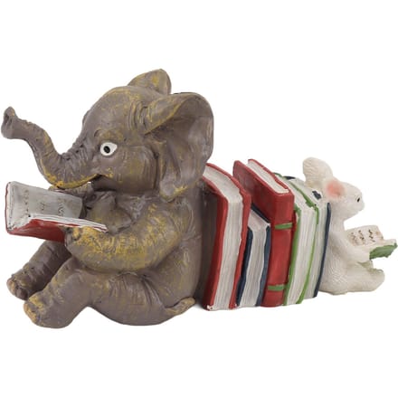 Beeldje Standbeeld Ornament Olifant Konijn Lezend Hars Duurzaam Tuin Beeld Decor voor Bureau gray