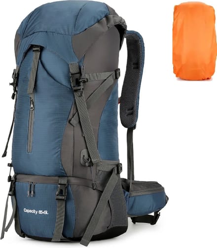 CarryQuest® - 70L - nylon backpack - blauw - waterdicht - reis camping - regenhoes - duurzaam