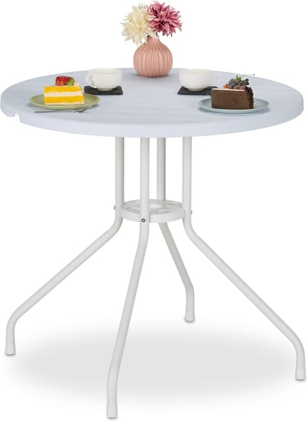 tuintafel rond - 74 x 80 cm - houtlook - kunststof - staal - modern - balkon - wit