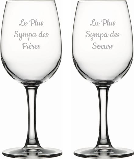Witte wijnglas gegraveerd - 26cl - Le Plus Sympa des Frères & La Plus Sympa des Soeurs