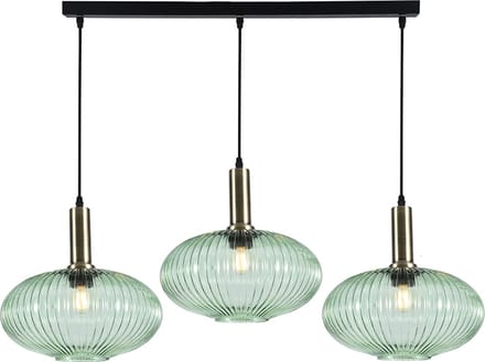 Olucia - CHARLOIS - Hanglamp - Groen / Goud - 3L - Vorm: Rechthoek