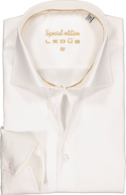 Ledub slim fit overhemd - beige twill - Strijkvrij - Boordmaat: 45