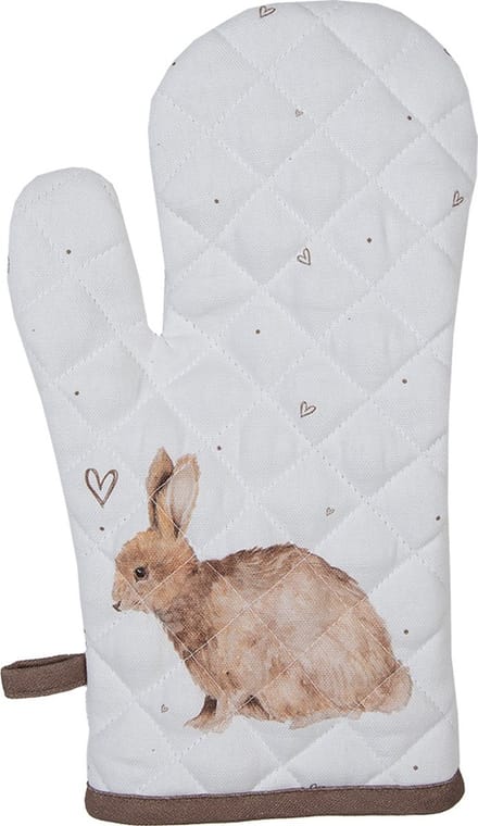 Clayre & Eef Kind Ovenwant 12x21 cm Wit Bruin Katoen Konijn