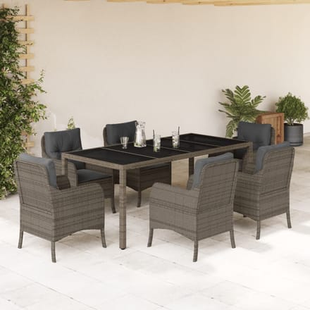 vidaXL - 7-delige - Tuinset - met - kussens - poly - rattan - grijs