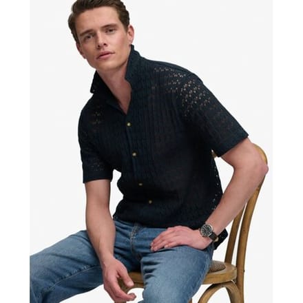 Superdry Gebreide Textuur Overhemd Blauw Grootte: Xxl