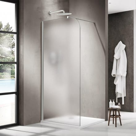 FugaFlow Eccelente Vetro Inloopdouche - 100x200cm - afgeronde glaswand - links - mat glas - wandarm - mat wit