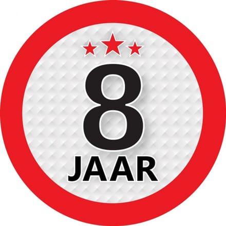 8 jaar leeftijd sticker - rond - Dia 9 cm - 8 jaar verjaardag - jubileum - leeftijd versiering