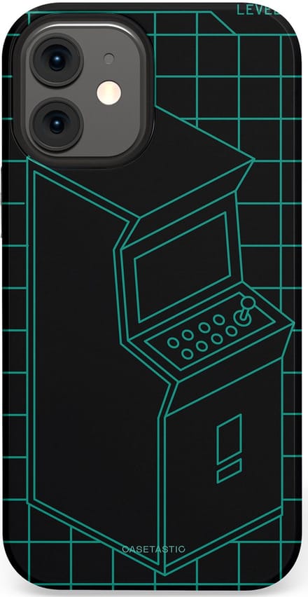 Casetastic hoesje geschikt voor Apple iPhone 12 Mini - Dubbellaagse bescherming - Retro joystick - Fashion Case - Zwart Petrol