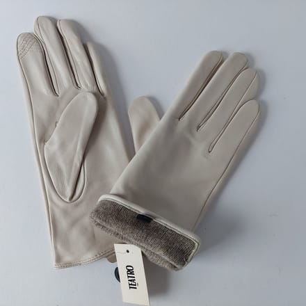 handschoen dames ecru kleur - maat L - schapenleer - Italy - wol/acryl - luxe - top kwaliteit - chique - touch patch