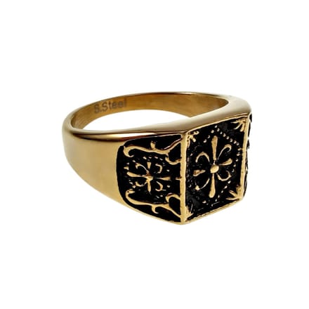 Klassieke Heren Zegelring met Fleur-de-lis Design - Verguld Roestvrij Staal (RVS)
