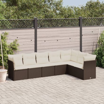 vidaXL - 7-delige - Loungeset - met - kussens - poly - rattan - bruin