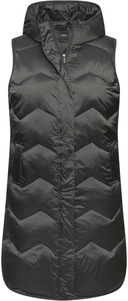 Ulla Popken - Dames - HYPRAR lange functionele doorgestikte bodywarmer capuchon - Antraciet - Maat 46+