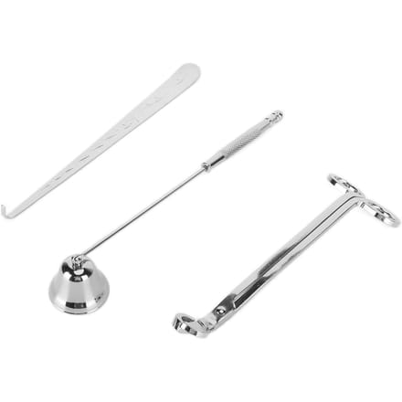 3-delige set kaarsenaccessoires, kaarsenlonttrimmer, snijder, dover, blusser, lontdipper, cadeau zilver