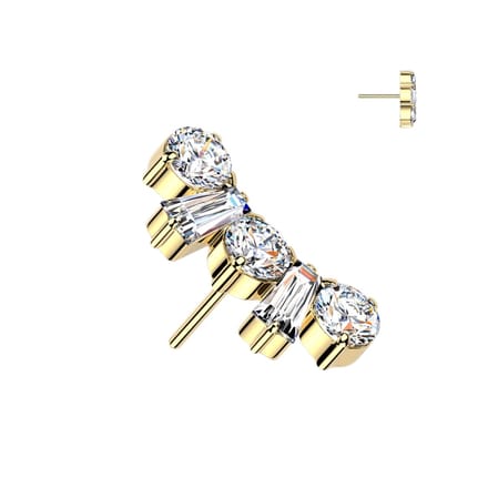 Round Baguette TOP - Titanium - Threadless Push In - goud - LMPiercings