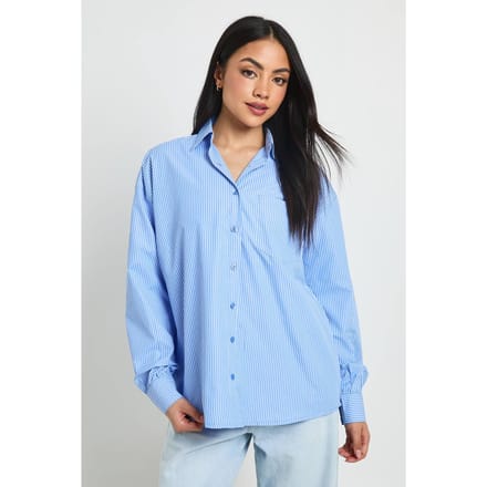 boohoo Dames Gestreept Poplin Oversized Overhemd | Blauw | Maat: 34