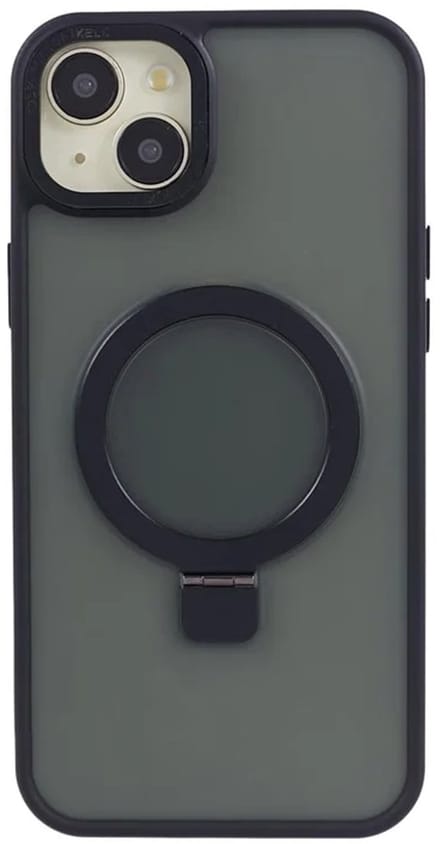 Cityhoesje - iPhone 15 Plus-14 Plus - Magnetic - Ring Holder Kickstand - Protective – Backcase - Zwart