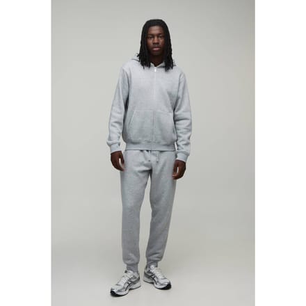 Regular Trainingspak Met Rits En Capuchon En Rechte Pijpen Met Boordjes | Grey Marl | Size Medium