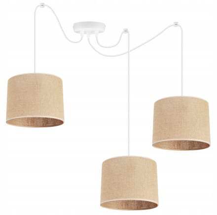 Light Home SPIDER JUTA - Hanglamp 3-Lichts - Stoffen Kap Ø20 cm - Beige - E27